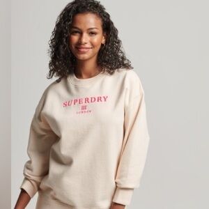 Superdry Heraldy Oversized Crew Rice White Sweatshirt Medium